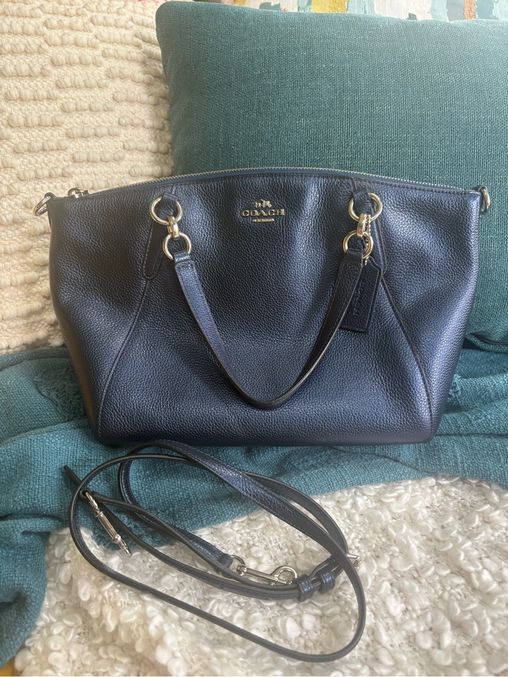 Coach Pebble Leather Convertible Crossbody in Royal/Navy Blue